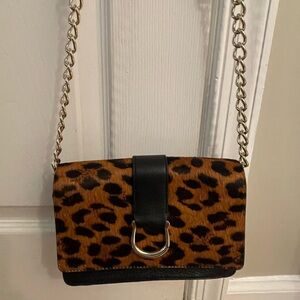 Talbots Leather And Calf Hair Animal Print Crossbody Purse NWO tags